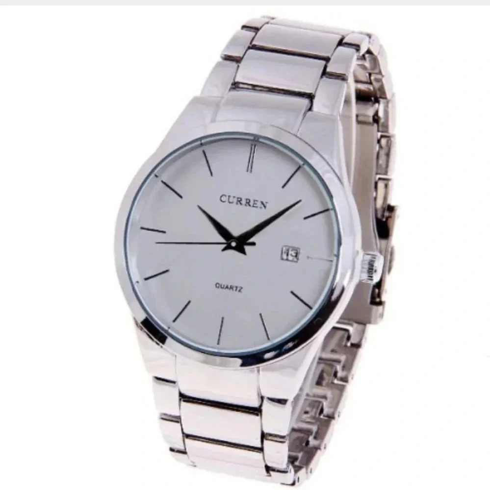 Curren Men's Watch with Stainless Steel Band (White 4.3cm Dial)
